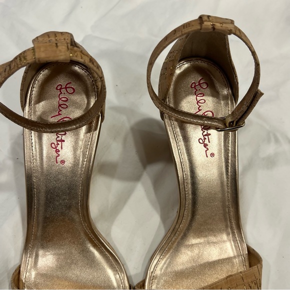 Lilly Pulitzer size 10 Bridgette Wedge cork gold ankle strap sandals dress shoe - Picture 5 of 16